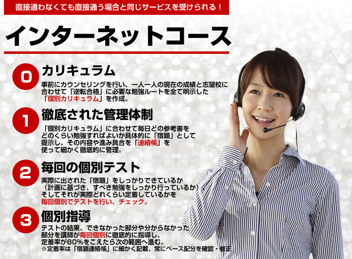 直接通わなくても直接通う場合と同じサービスを受けられる! インターネットコース