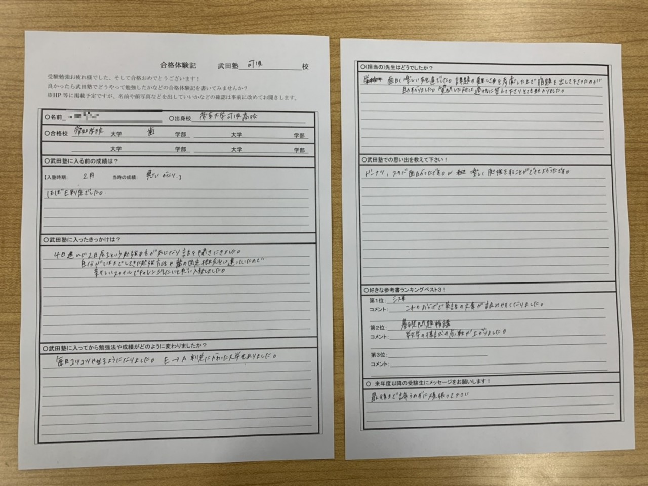 年度入試合格体験記 合格者の声を紹介します