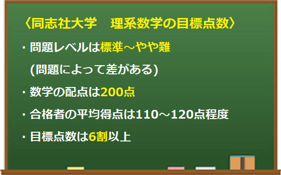 同志社大学　私立　京都　二次　合格　試験　入試　徹底分析　現役大学生　講師　受験　過去問　対策　塾　予備校　個別　集団　武田塾　takeda 大津石山　理系数学　参考書　分析　目標点数