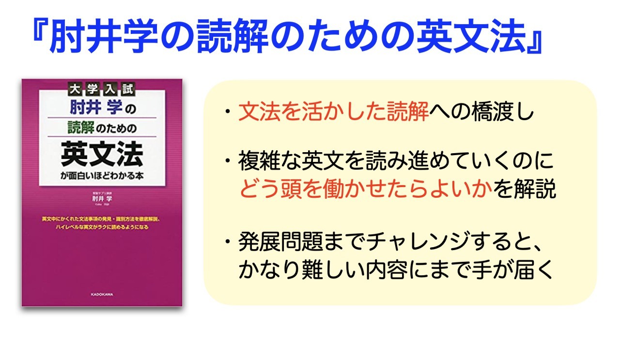 肘井学の読解のための英文法が面白いほどわかる本(KADOKAWA)