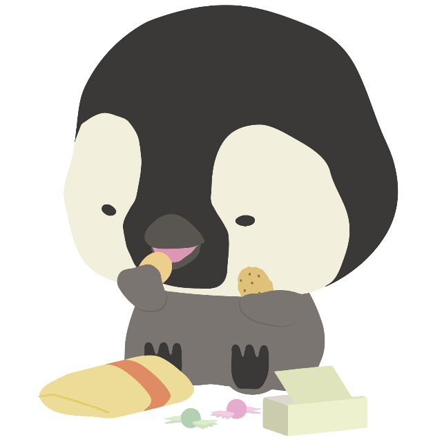 お菓子を食べるペンギン