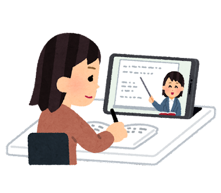 オンライン授業を受ける学生のイラスト（女性）