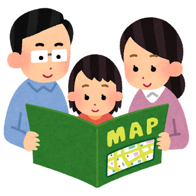 地図を見ている家族のイラスト