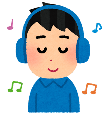 ヘッドホンで音楽を聞く人のイラスト（男性）