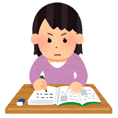 集中して勉強をする人のイラスト（女性）