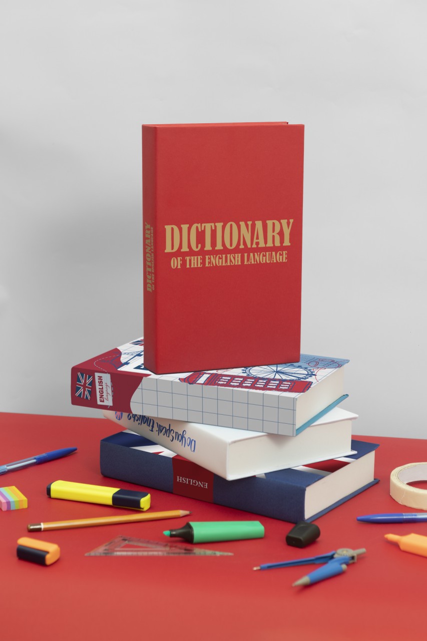 english-books-arrangement-on-red-table