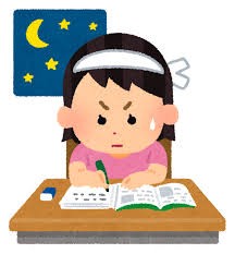 夜　女　勉強　机