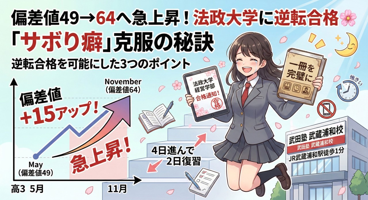 偏差値49から法政大学へ逆転合格！サボり癖を克服した勝因とは