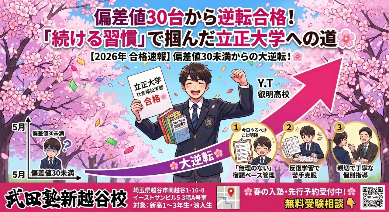 5月の偏差値30から立正大学へ逆転合格！続ける習慣で掴んだ勝利