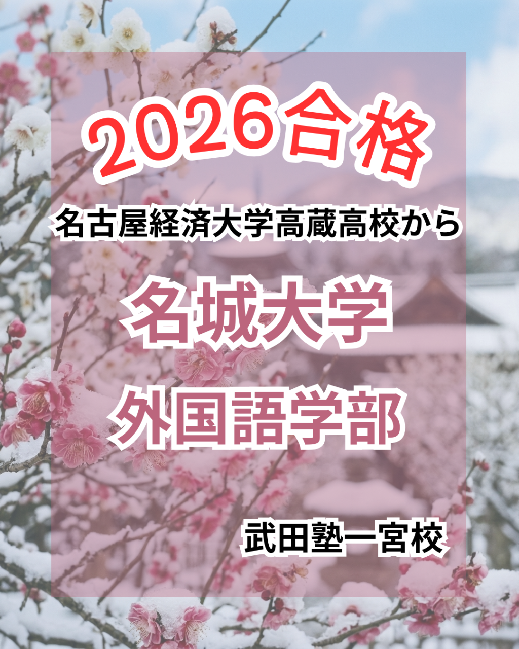 名古屋経済大学高蔵高等学校から名城大学外国語学部合格！