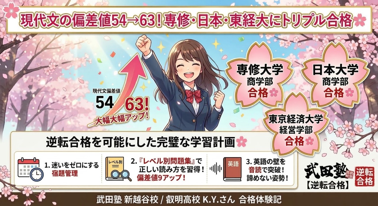 現代文偏差値54から63へ！計画力を武器に専修・日大へ逆転合格
