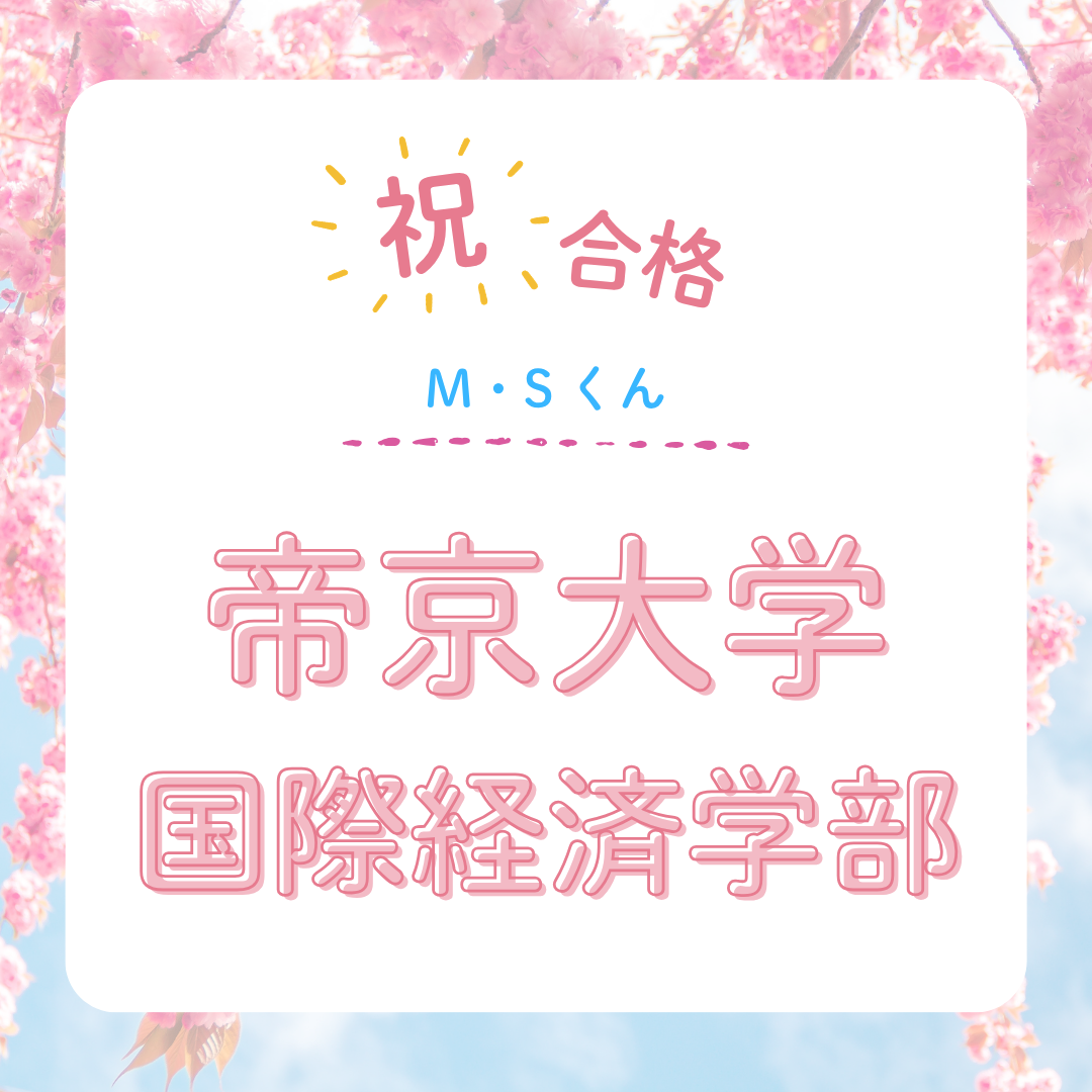 【武田塾立川校の合格体験記】帝京大学国際経済学部合格！！Sさん