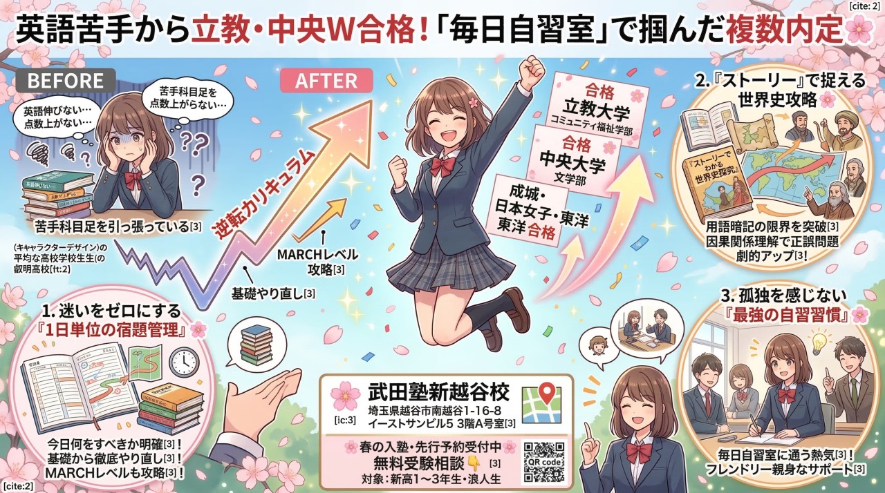 苦手の英語を克服し立教大学へ大逆転合格！毎日自習室に通う習慣化