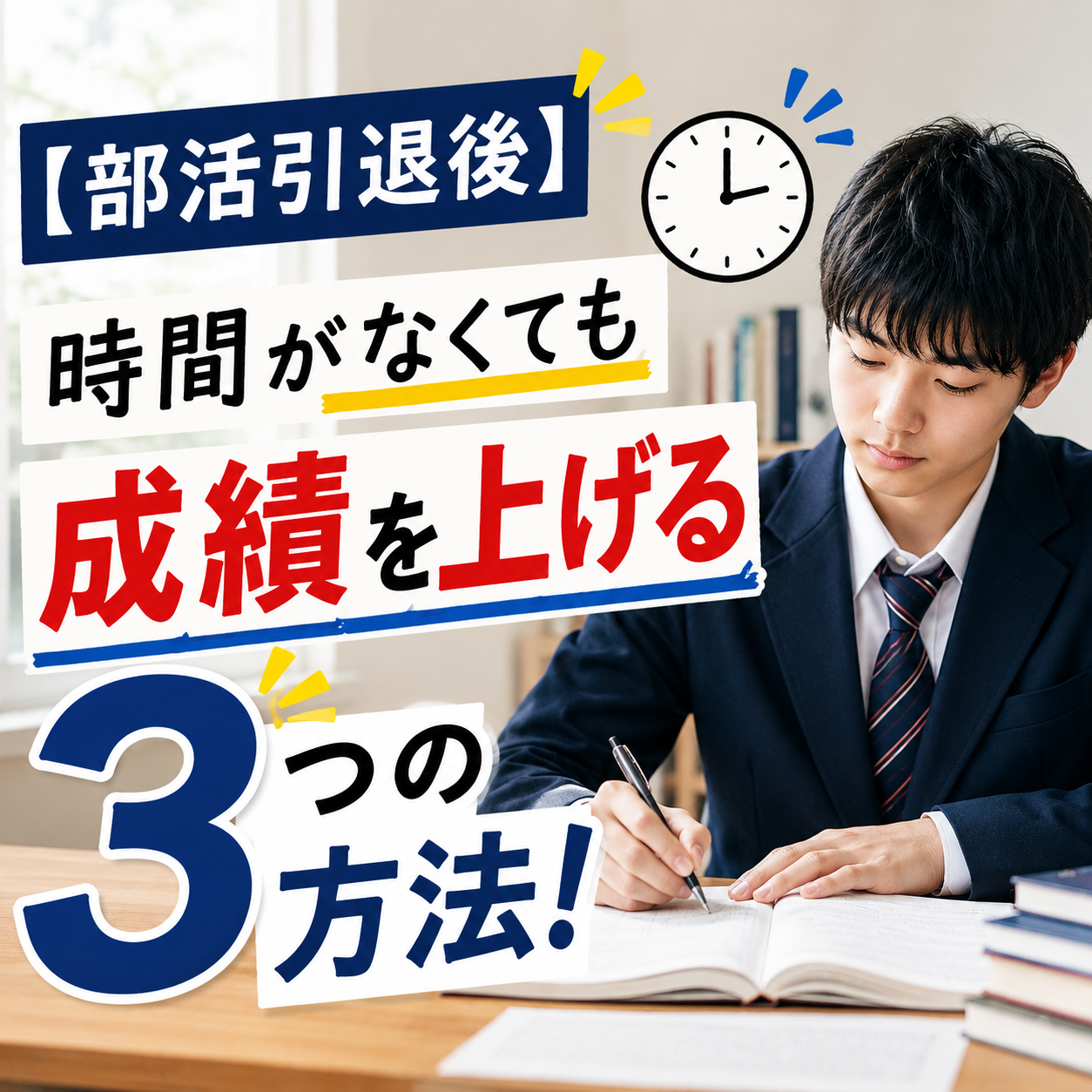 【部活引退後】時間がなくても成績を上げる3つの方法！効率重視！