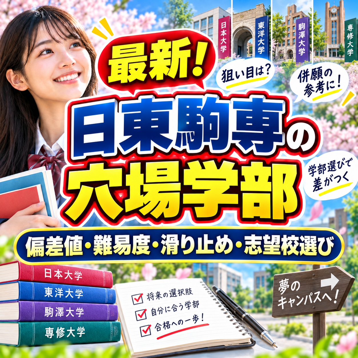 最新！日東駒専の穴場学部！偏差値・難易度・滑り止め・志望校選び