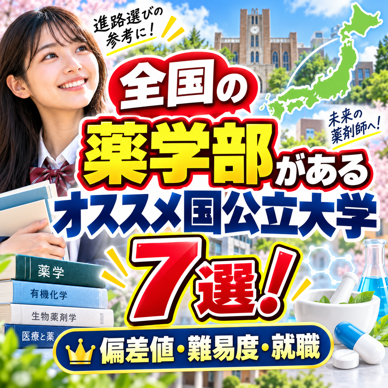 全国の薬学部があるオススメ国公立大学７選！偏差値・難易度・就職