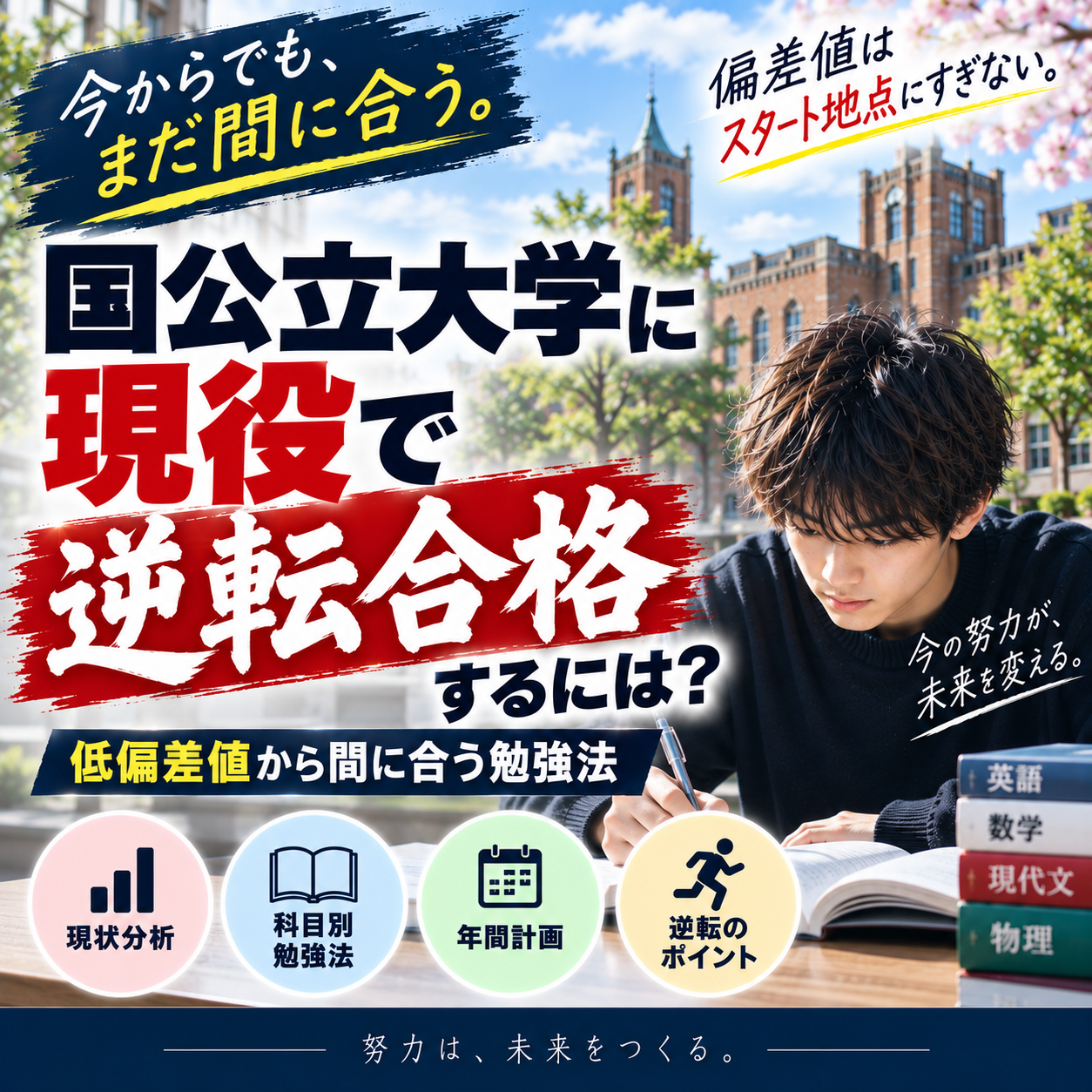 国公立大学に現役で逆転合格するには？低偏差値から間に合う勉強法