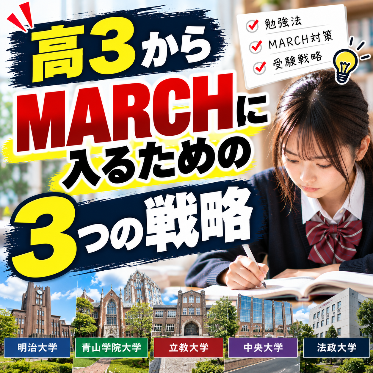 高3からMARCHに入るための3つの戦略｜マーチ対策・受験勉強法