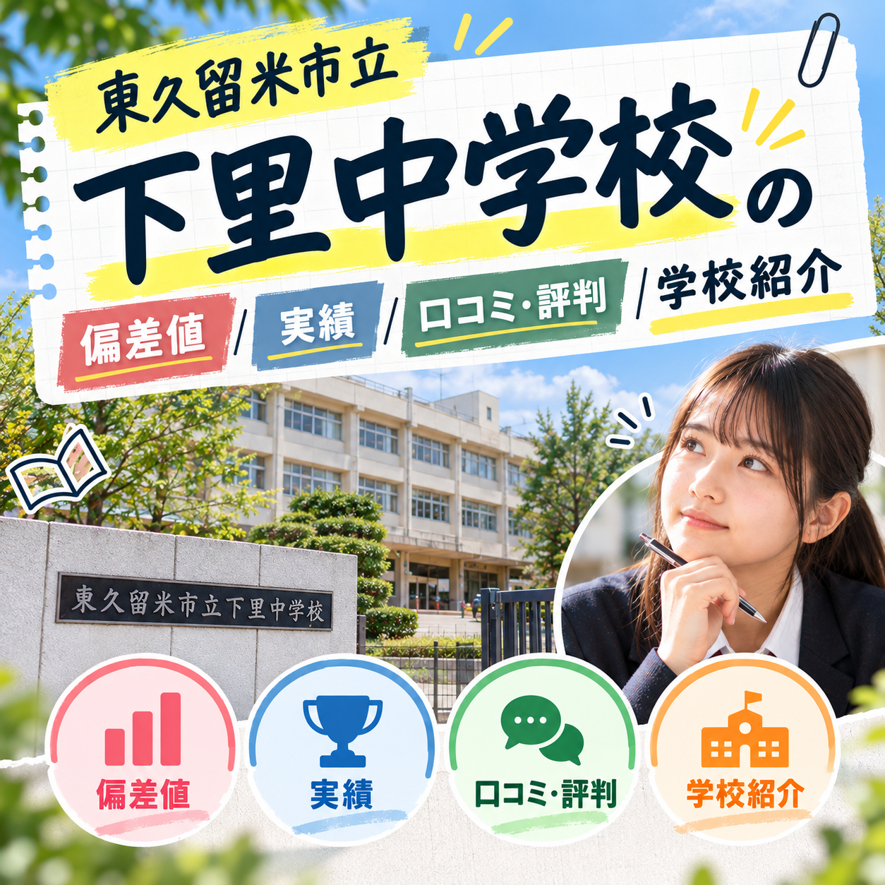 東久留米市立下里中学校の偏差値・実績・口コミ・評判｜学校紹介