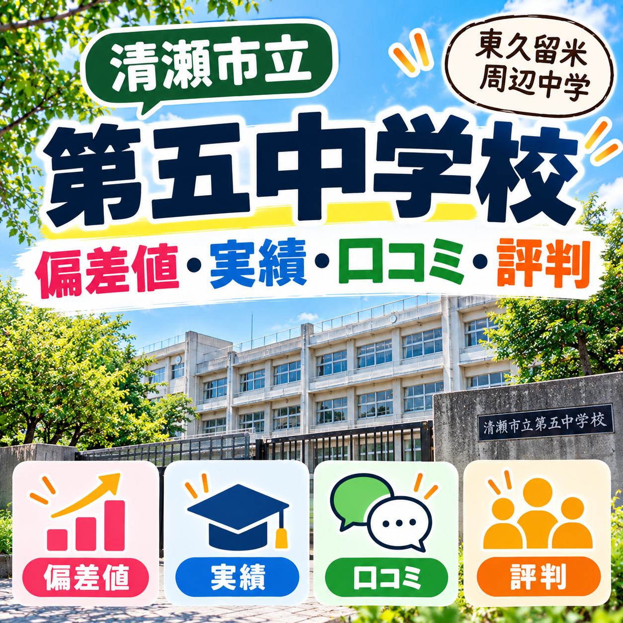 清瀬市立第五中学校の偏差値・実績・口コミ・評判｜東久留米周辺中学